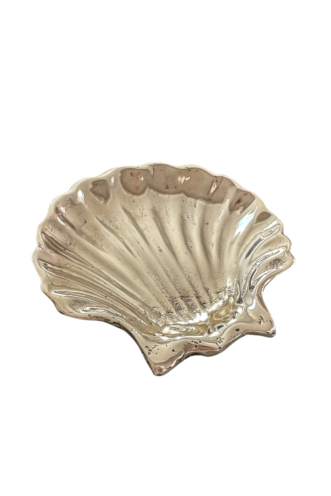 Clam Shell Brass Trinket Dish Pip and Orange