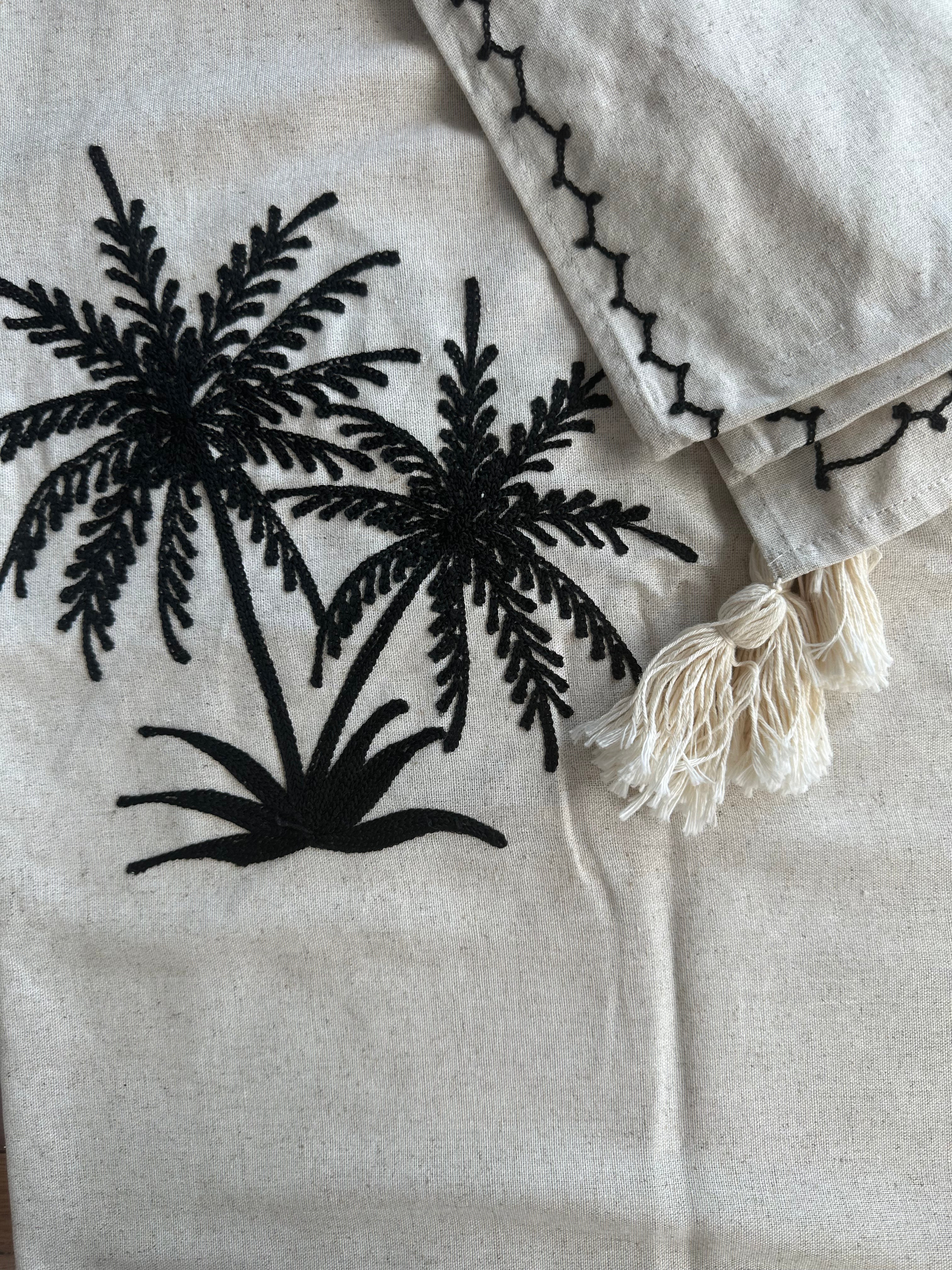 Black Palm Linen Throw